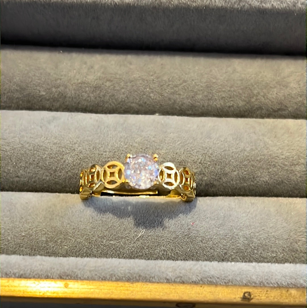 Brand New 14kt Gold Plated Clear Pave Openwork Ring ADJUSTABLE