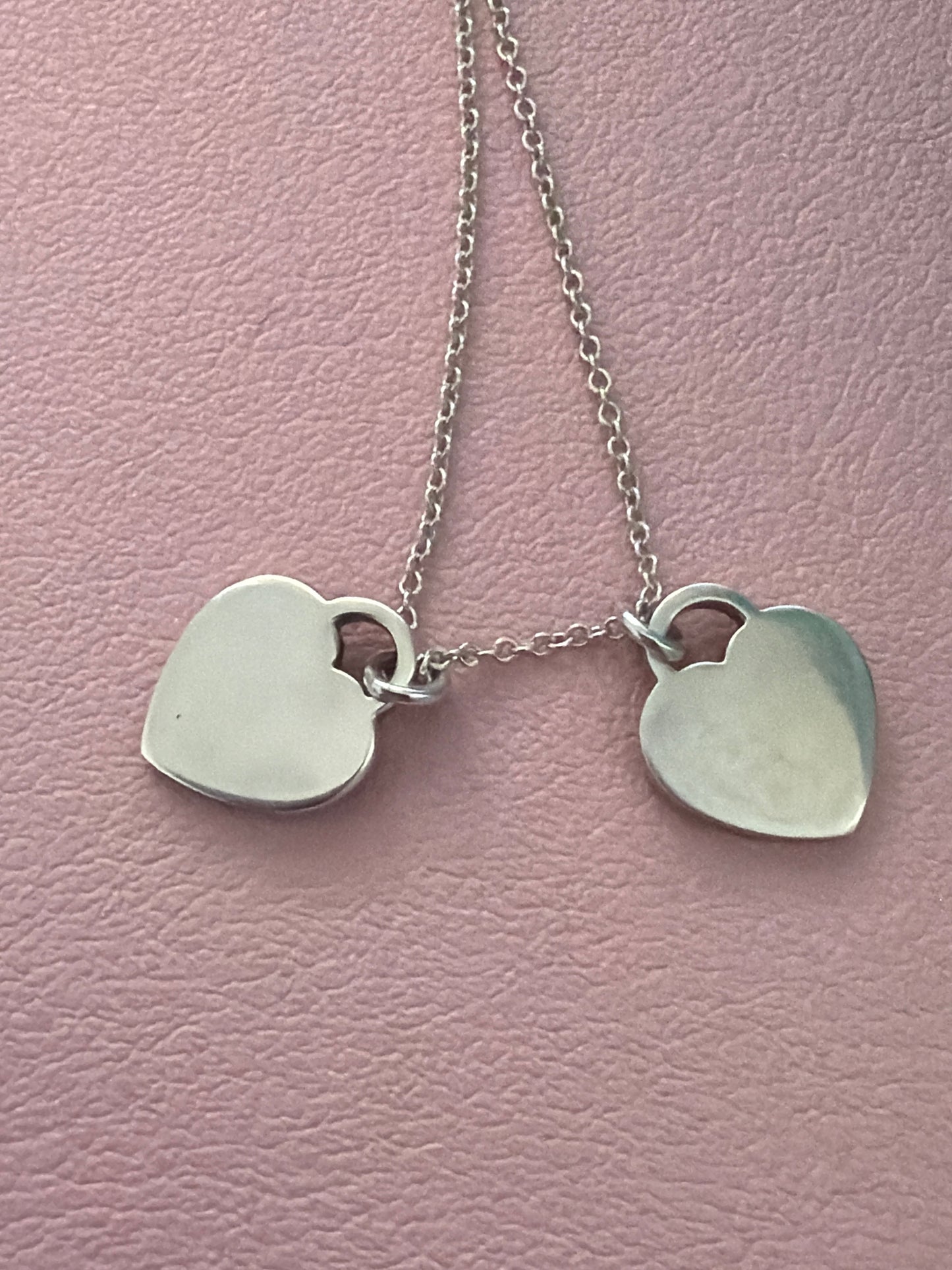 Genuine Tiffany & CO Sterling Silver Double Heart Pendant Choker Necklace 42cm