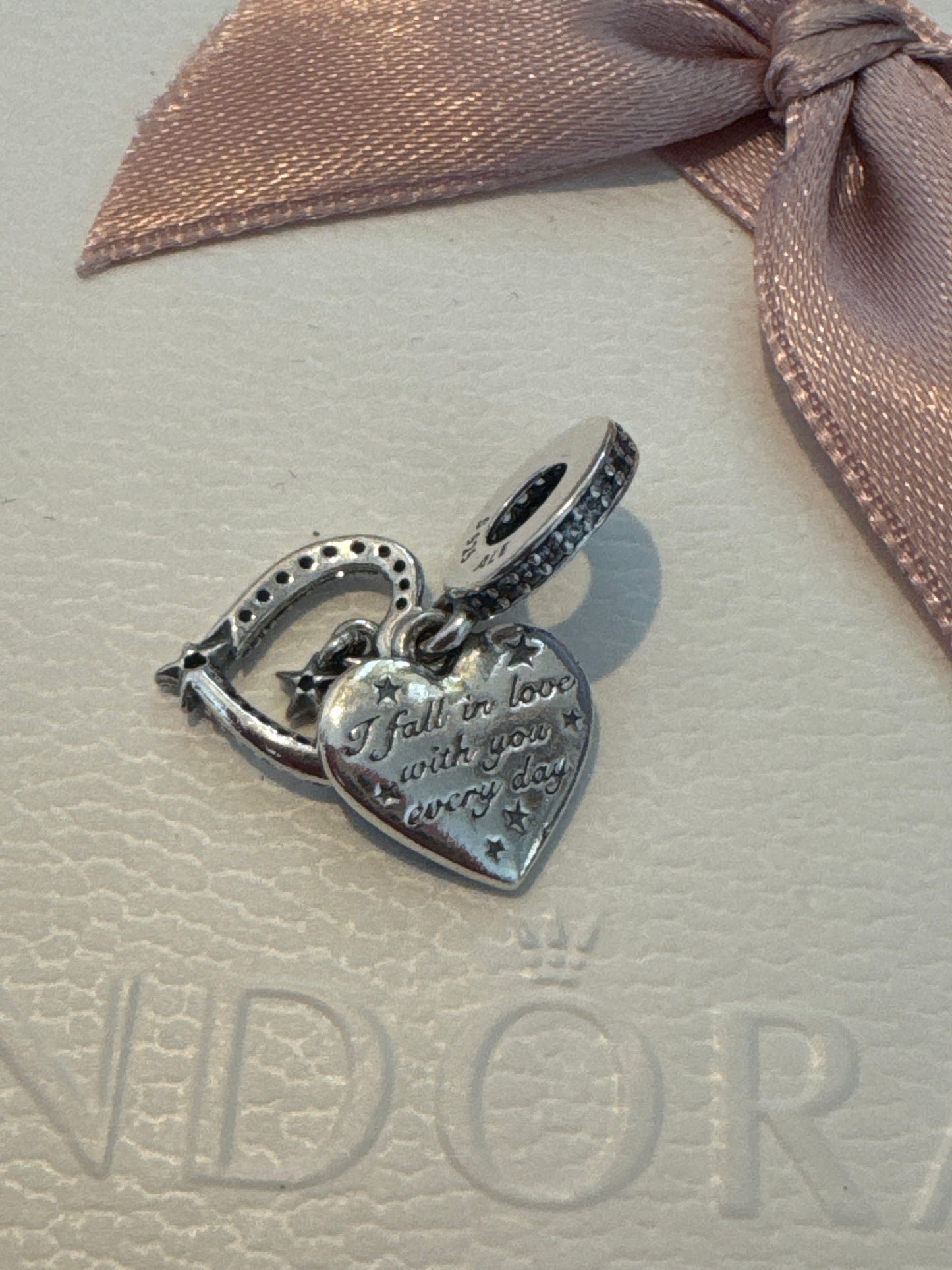 Genuine Pandora Celestial Blue Enamel 'I Fall in Love with you More Everyday' Dangle Charm