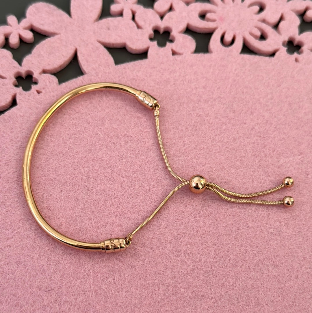 Genuine Pandora Rose Gold Solid Bangle Slider Bracelet Adjustable