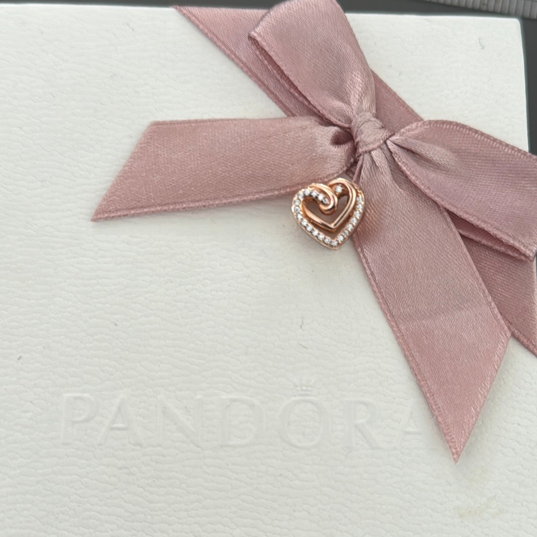 Genuine Pandora Rose Gold Double Pave Heart Openwork Charm