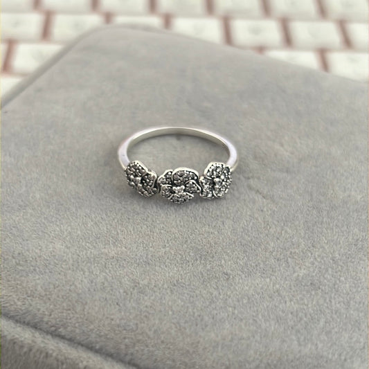 Genuine Pandora Pave Trio of Pansy Flowers Ring Size 50