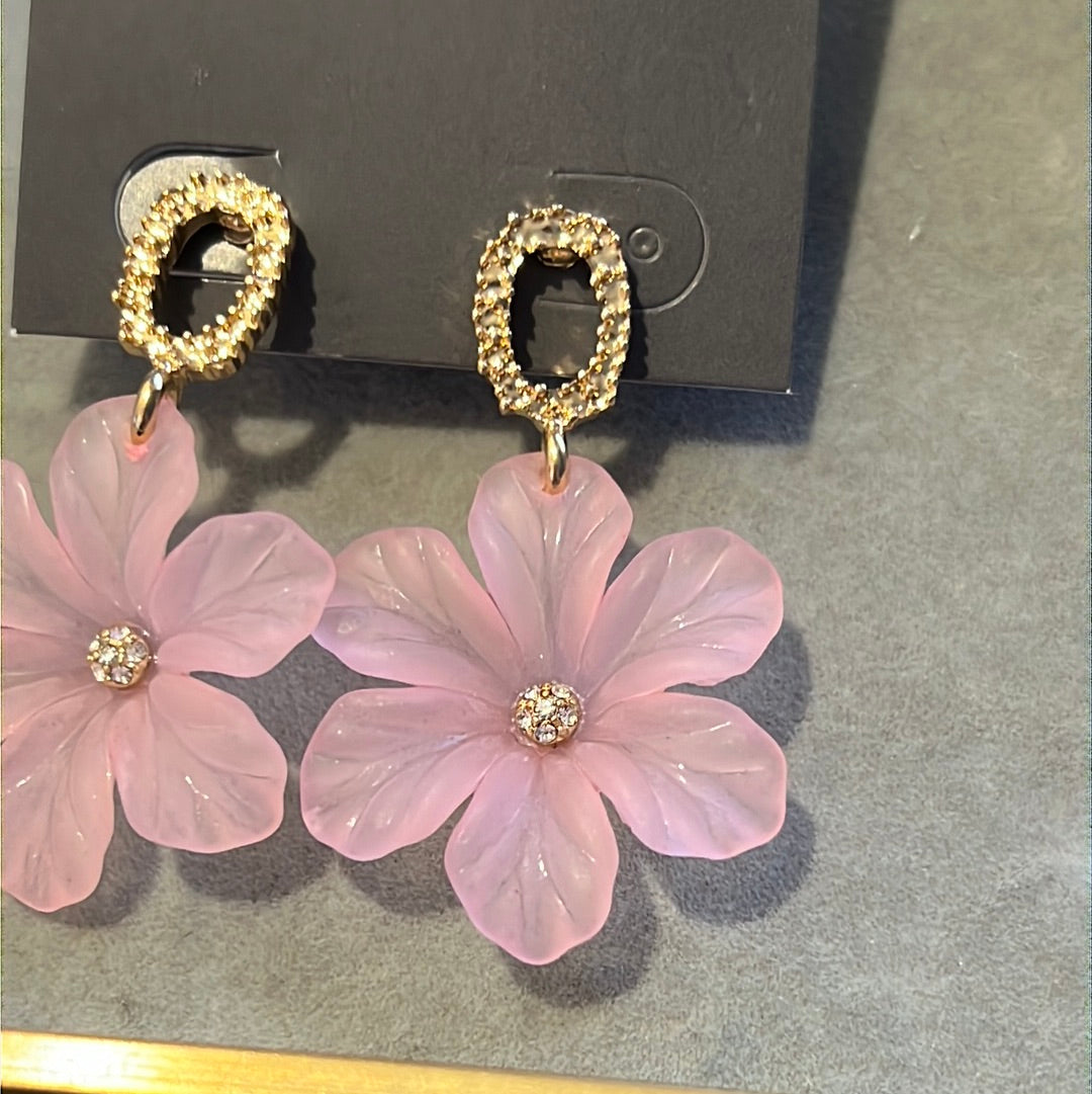 Brand New French Connection FCUK Large Pink Flower Earrings Dangle