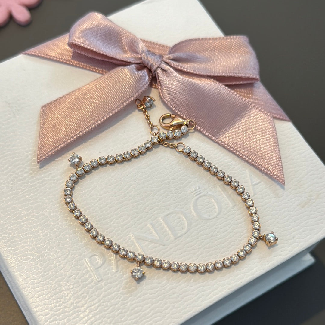 Genuine Pandora Silver/ Rose Gold Sparkling Drops Tennis Bracelet 18cm