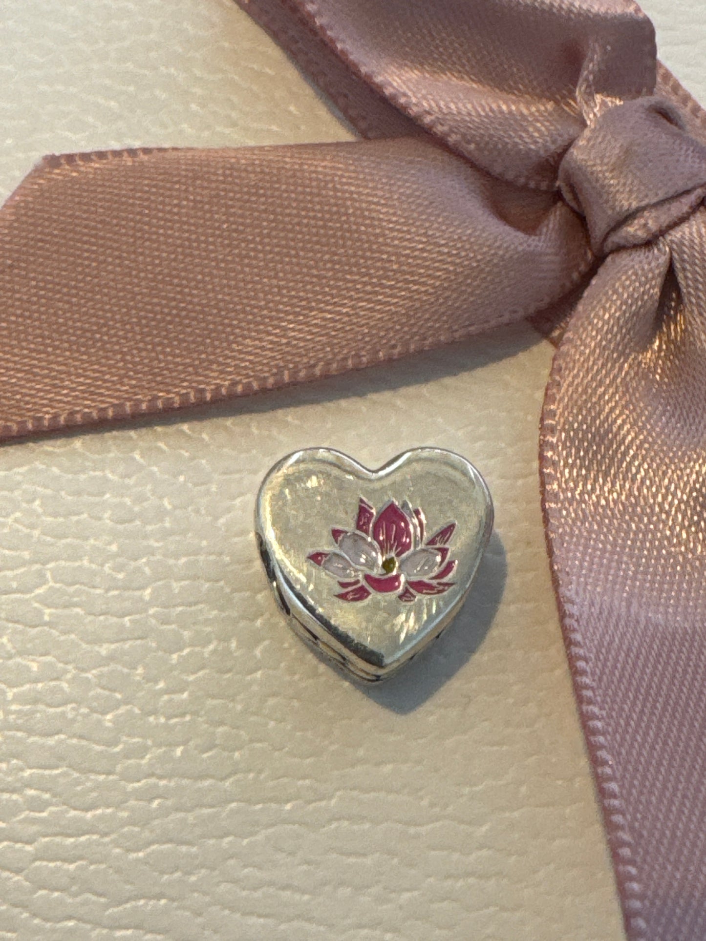 Genuine Pandora HTF Pink Lotus Flower Enamel Heart Charm