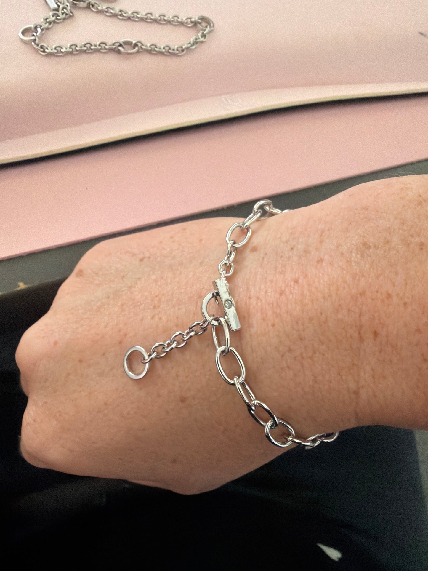 Genuine Hot Diamond & Sterling Silver T Clasp Bracelet 20cm Adjustable