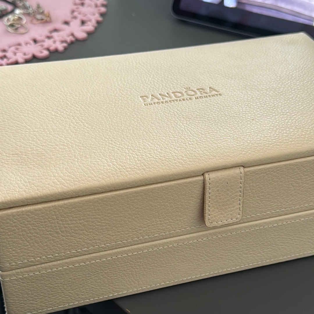 Genuine Pandora Cream Two Tier Jewellery Box Rare with Four Charm Bars