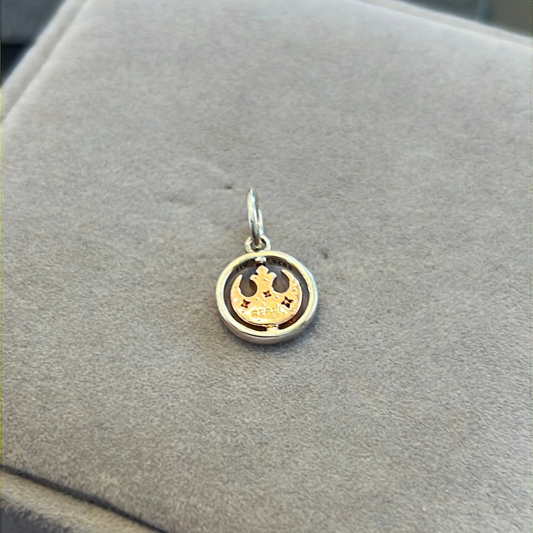 Genuine Pandora Disney Star Wars Rebal Rose Gold Mixed Metal CZ Dangle Charm