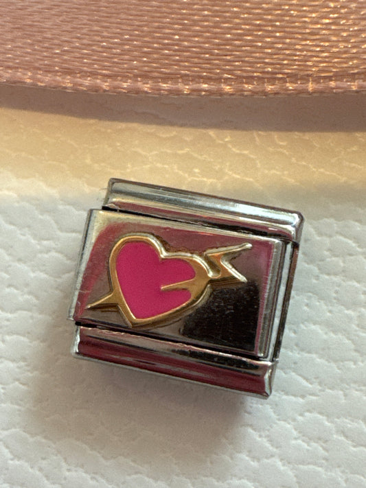 Genuine Nomination Silver Link Charm Enamel Pink Heart Lightening