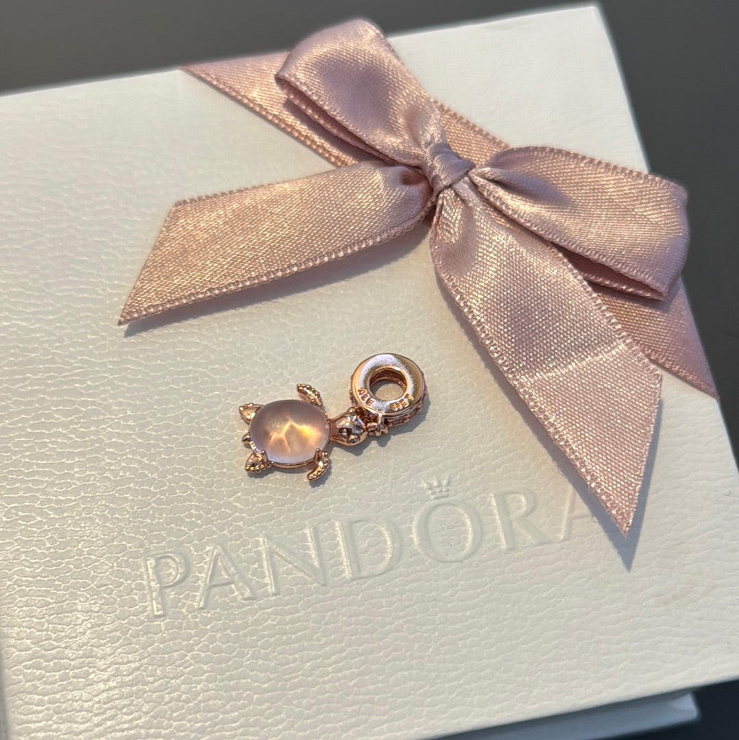 Genuine Pandora Rose Gold Pink Stoned Turtle, Summer Collection Dangle Charm