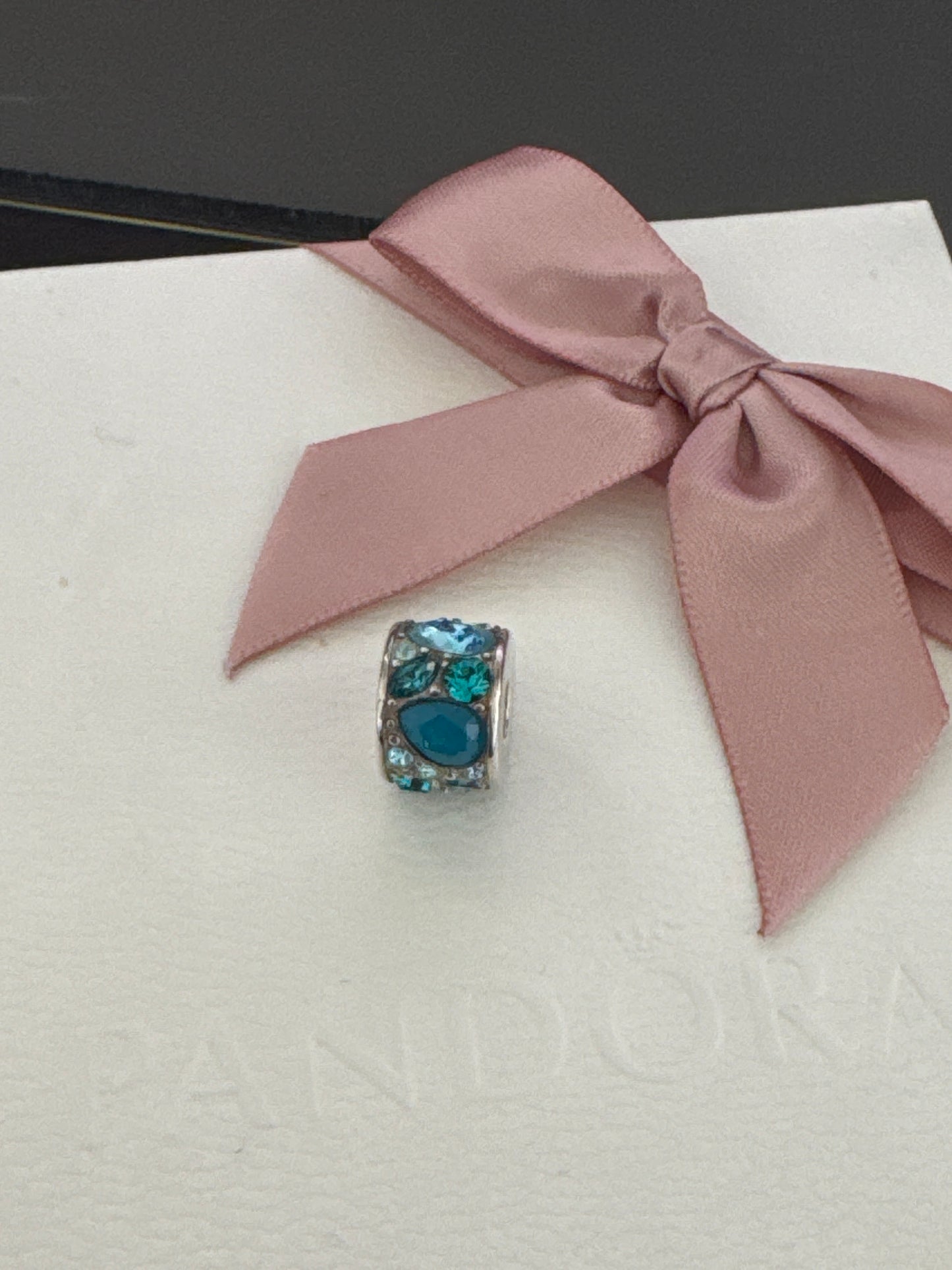 Genuine Chamilia Teal Blue Teardrop Pave Large Charm