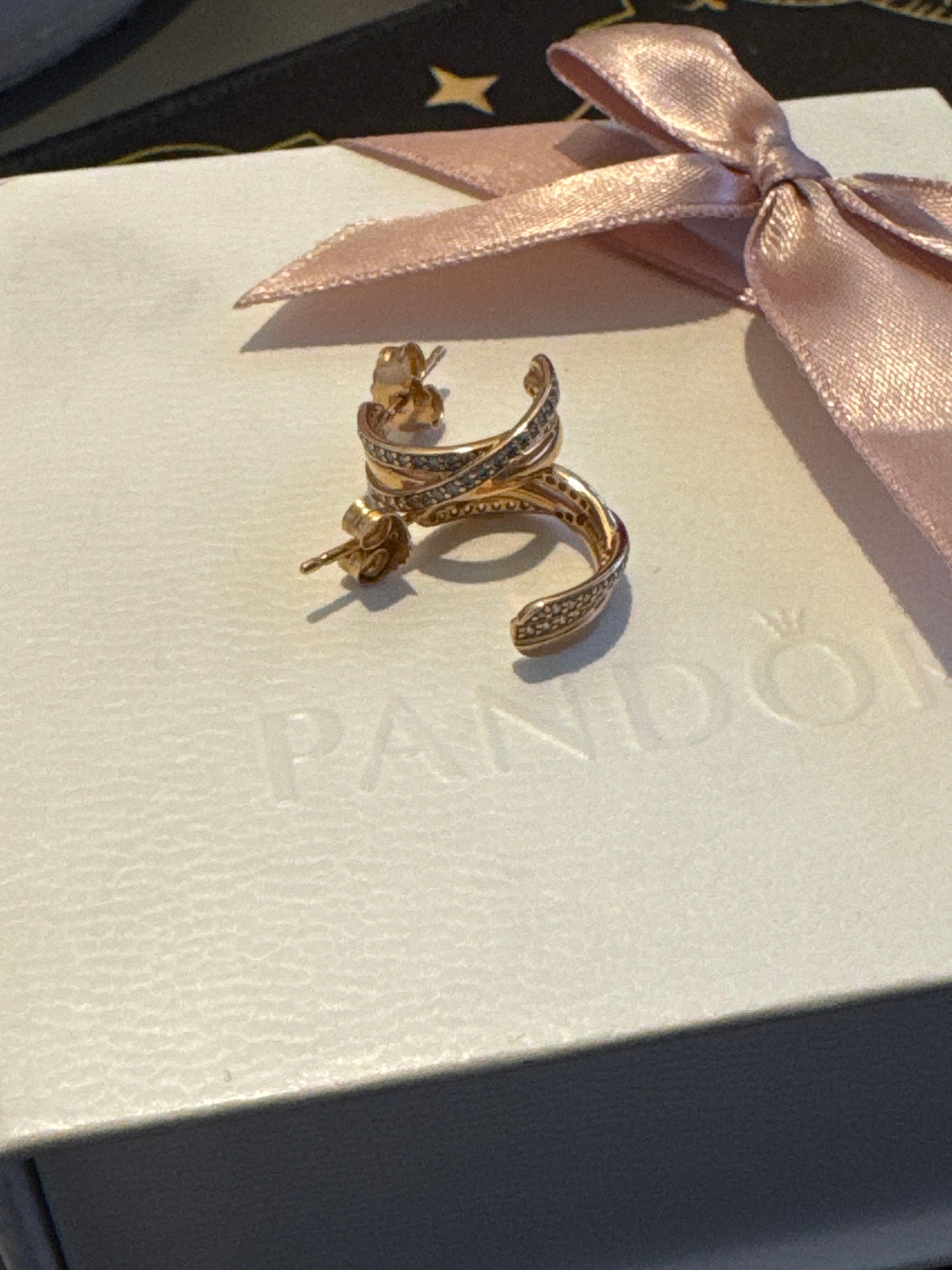 Genuine Pandora Rose Gold Pave Double Line Hoop Earrings