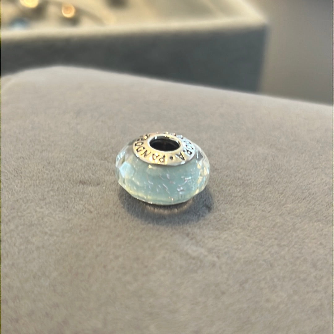 Genuine Pandora Baby Blue Faceted Murano With Glitter Fleck