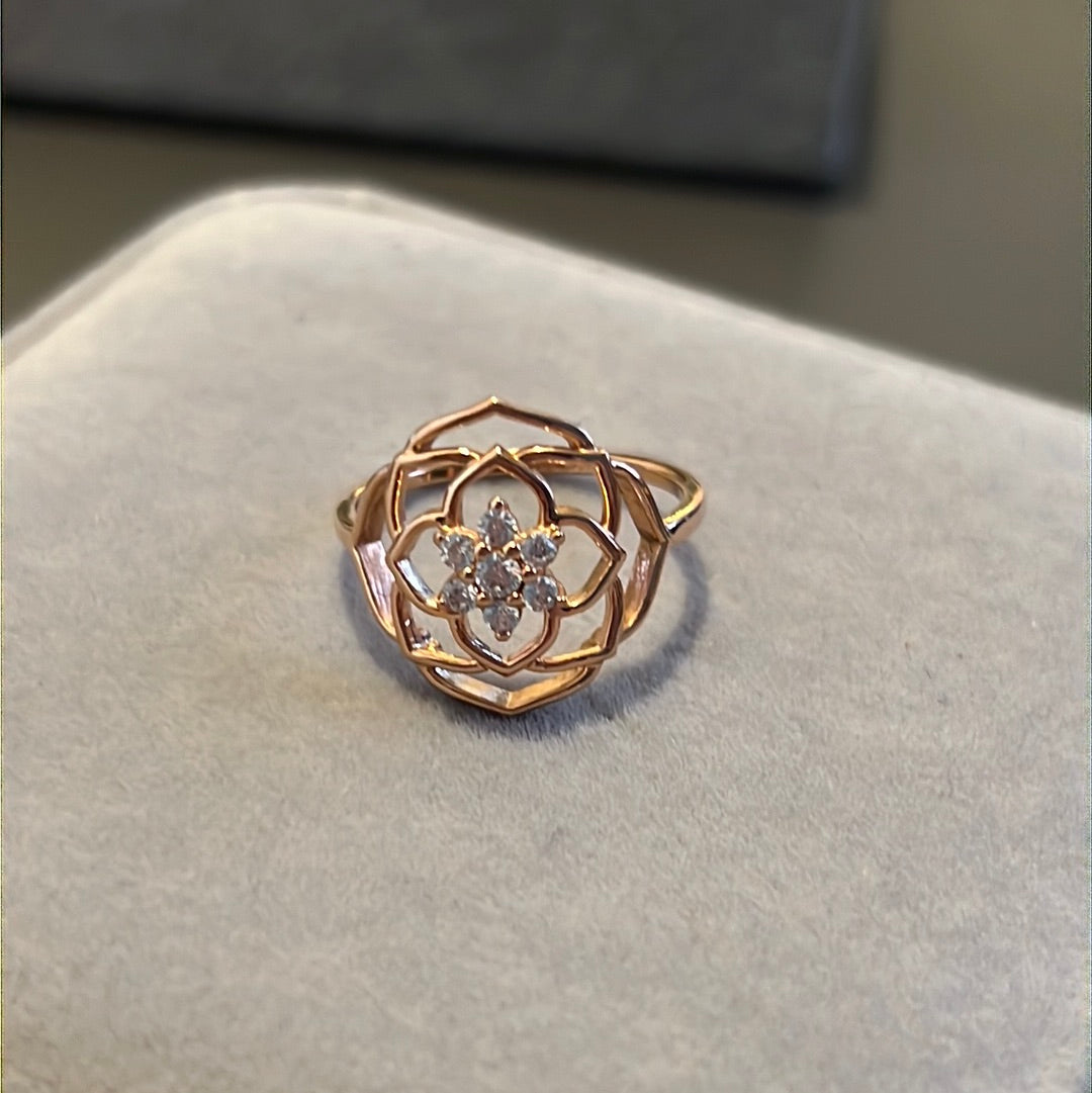 Genuine Pandora Rose Gold Sparkling Rose Flower Open Pave Ring 54
