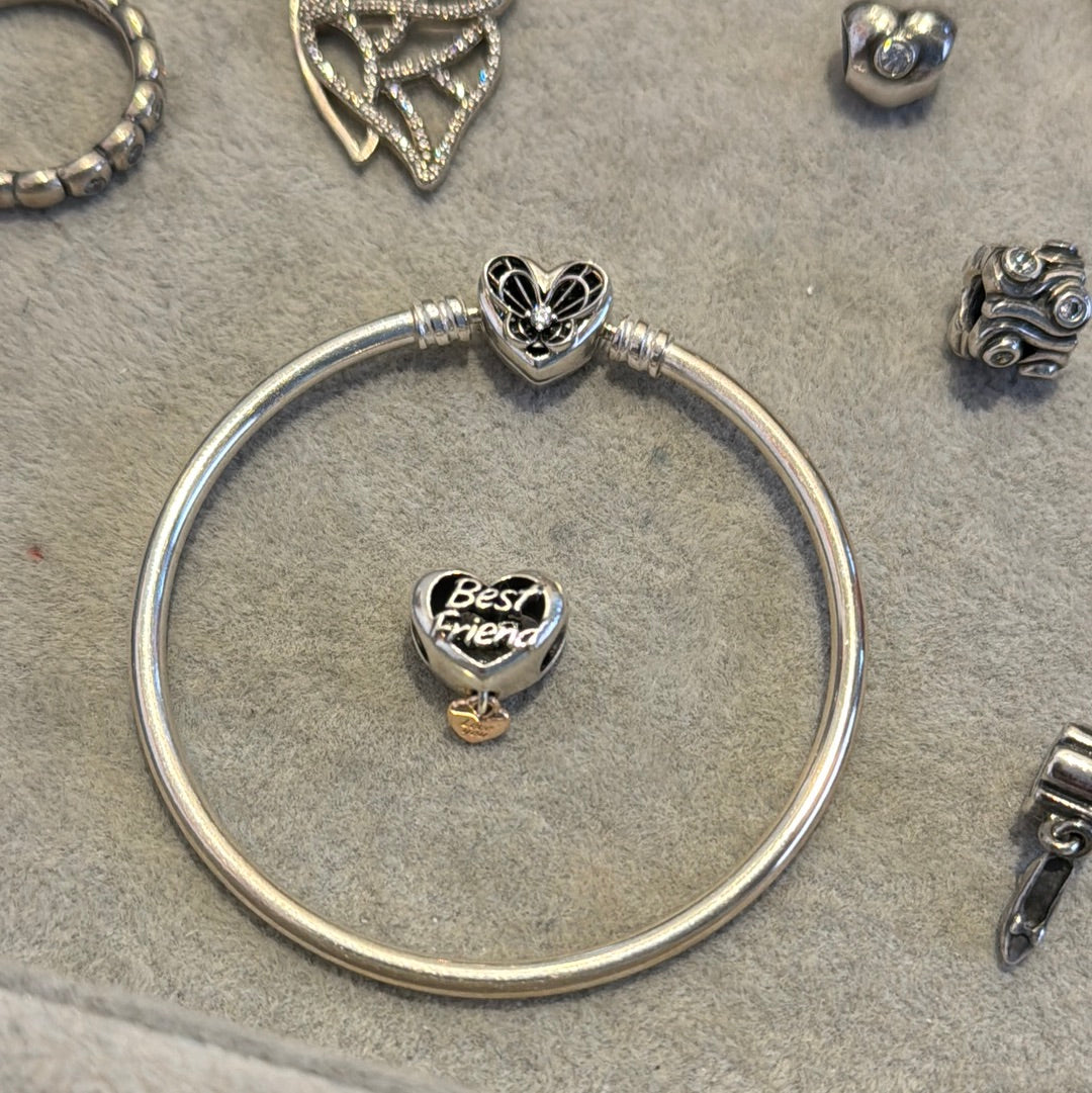 Genuine Pandora Best Friend Openwork With Rose Gold Heart Dangle Charm