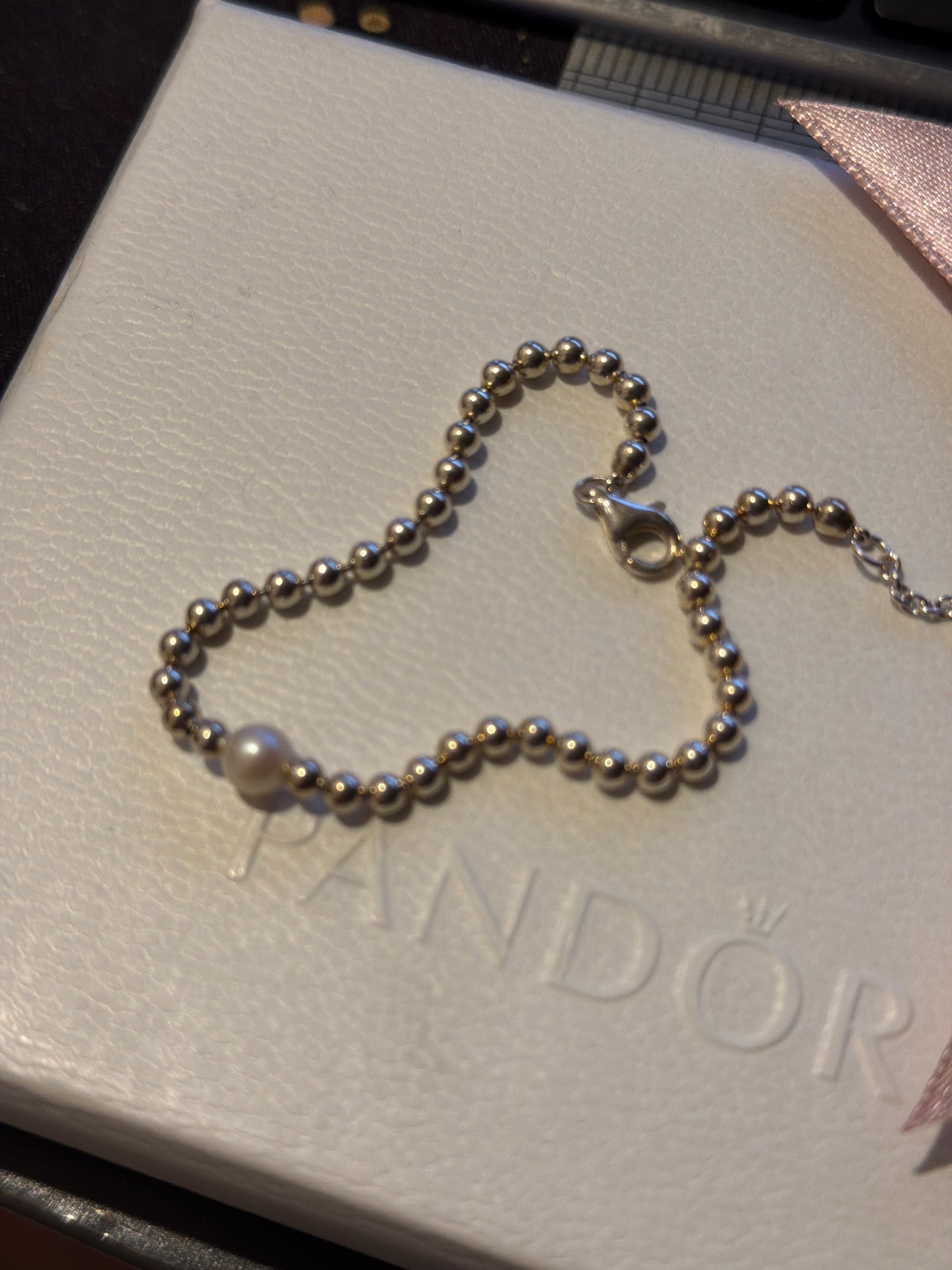 Genuine Pandora Freshwater Pearl Bracelet with Silver Clasp 18cm