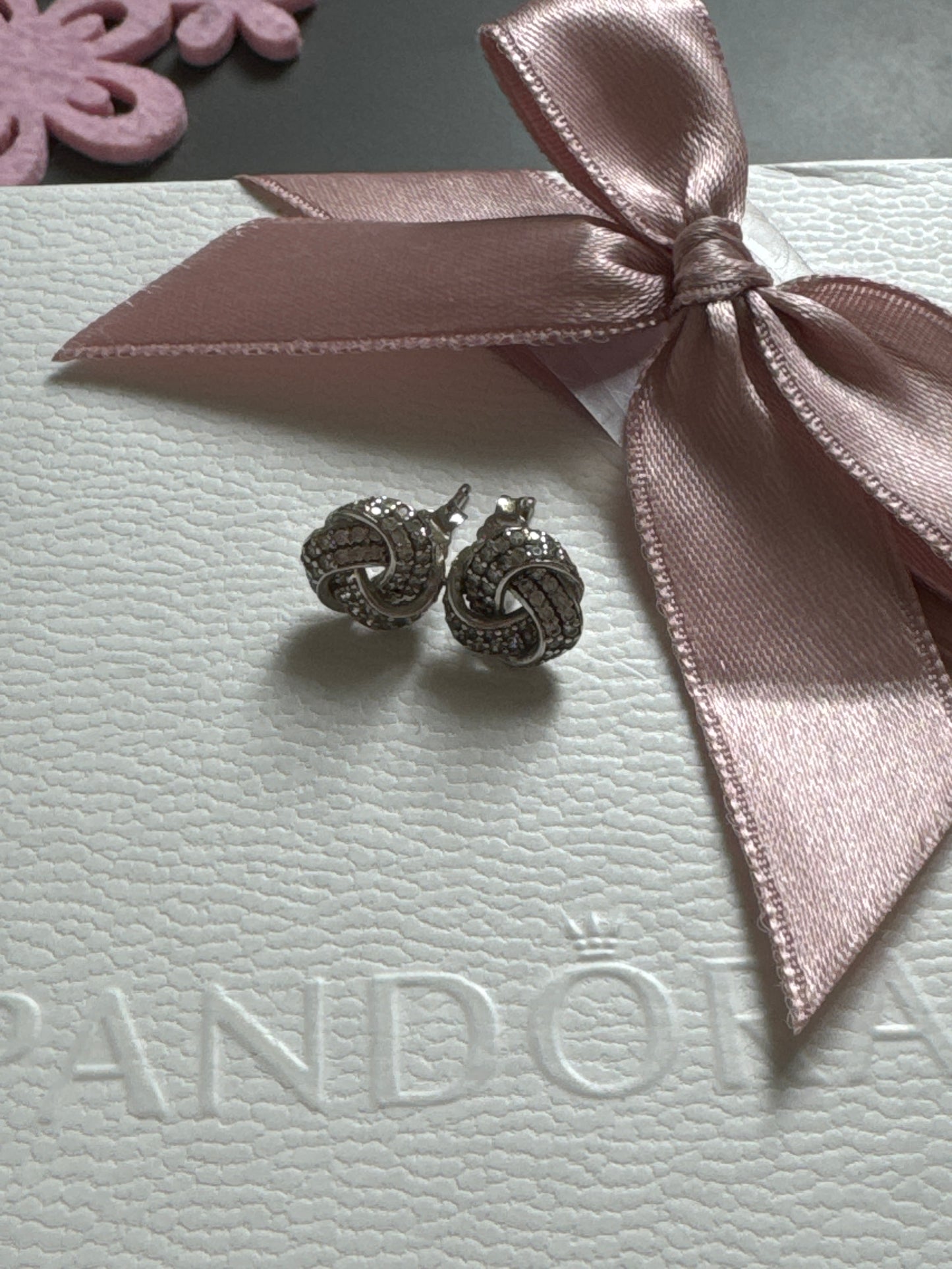 Sterling Silver Pave Knot Stud Earrings