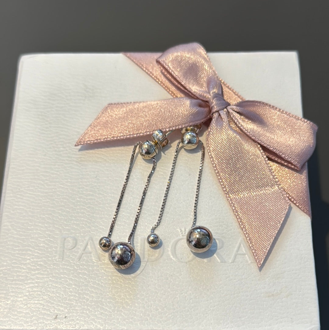 Genuine Pandora Plain String of Beads Ball Earrings Dangle