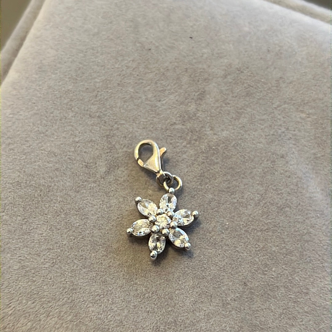 Genuine Thomas Sabo Sterling Silver Dangle Clip Pave CZ Flower Snowflake Charm