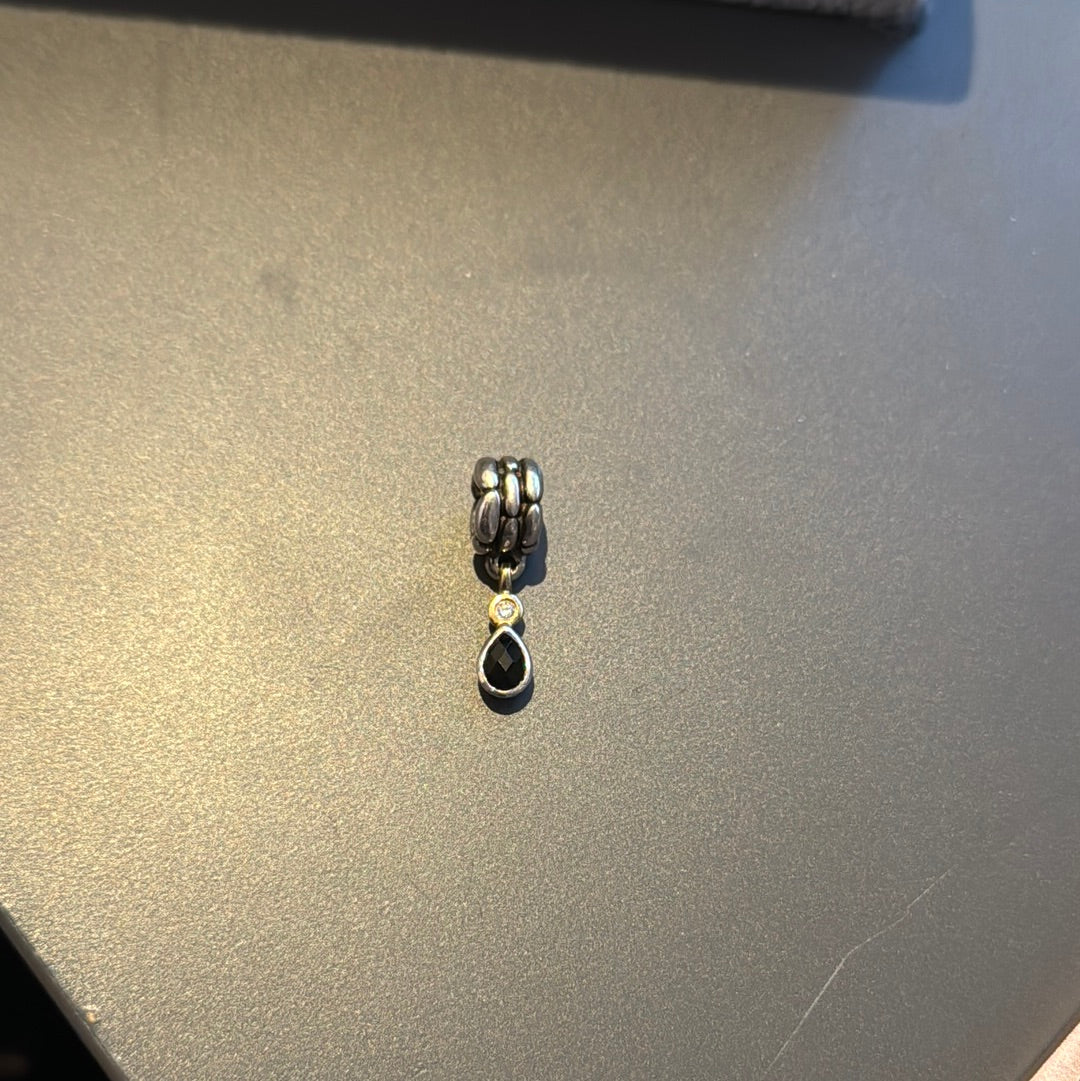 Genuine Pandora Two Tone Elegant Embrace Onyx Dangle Charm SUPER RARE