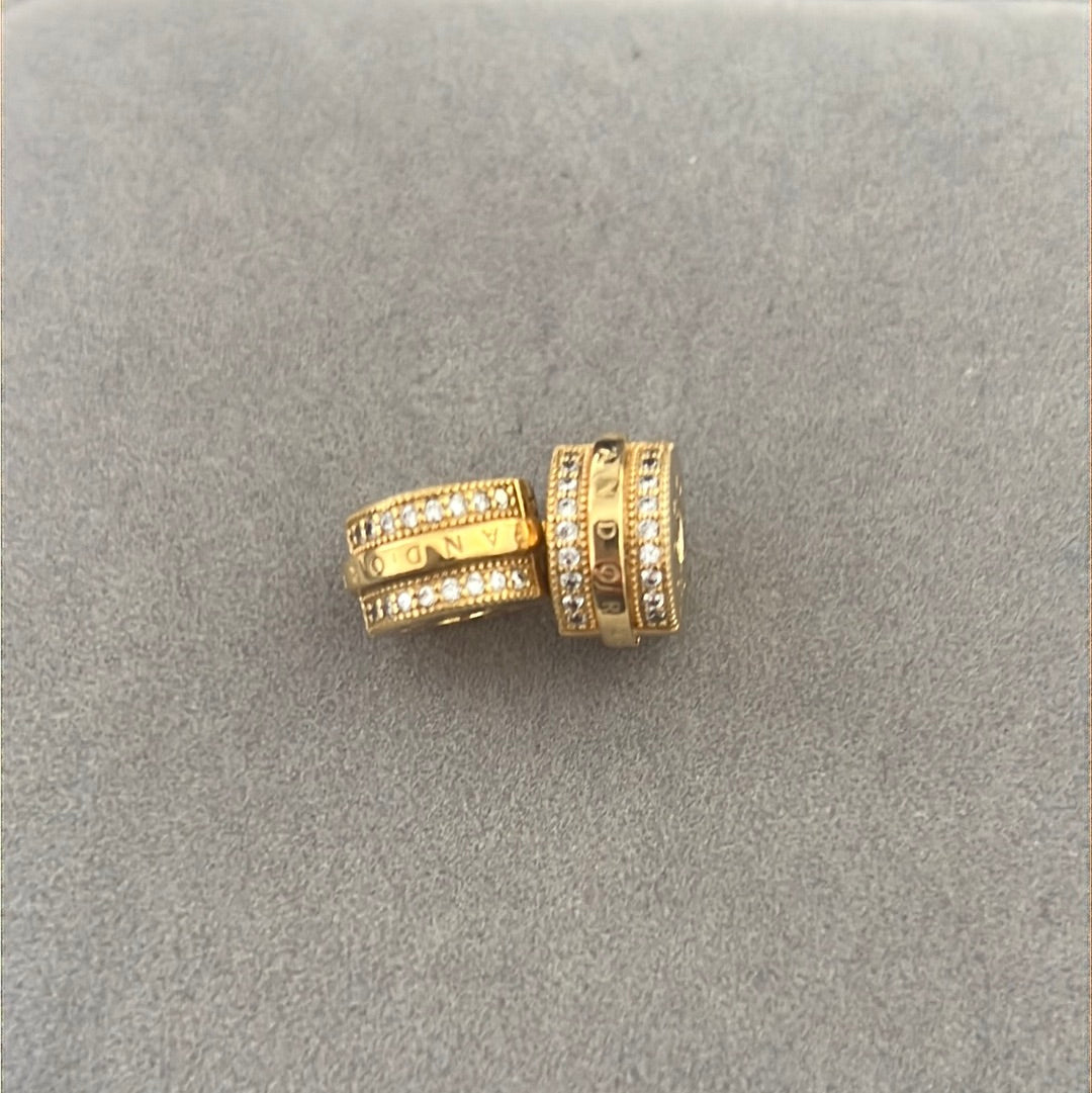 Genuine Pandora Shine Gold Pave Lines and Logo Clips x2