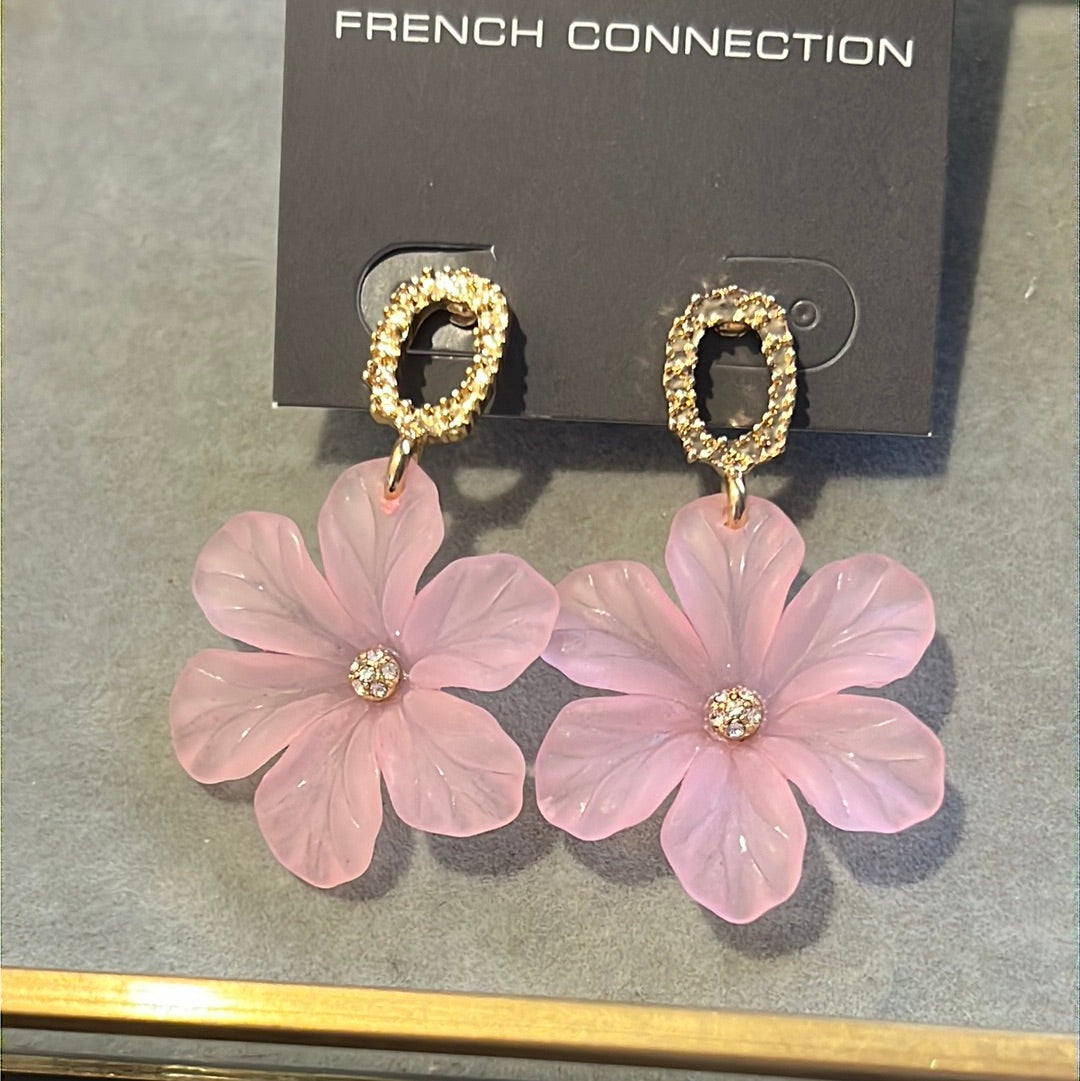 Brand New French Connection FCUK Large Pink Flower Earrings Dangle