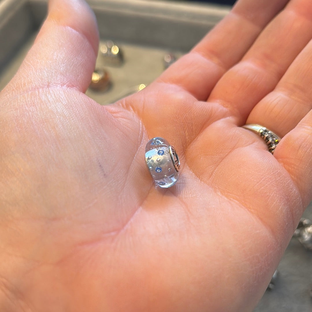 Genuine Pandora Baby Blue Fizzle Blue CZ Murano Charm