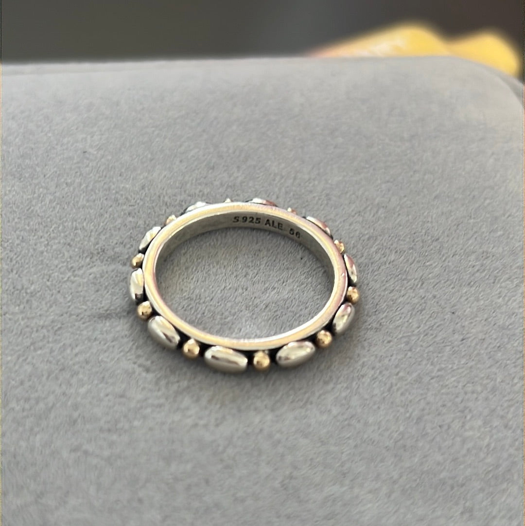 Genuine Pandora Two Tone RARE Gold Dot Oval Ring Size 58