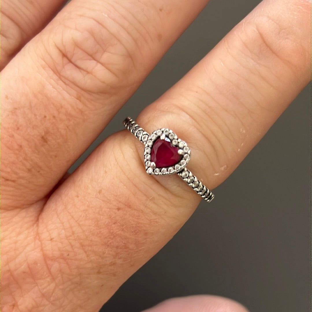 Genuine Pandora Pave Red Heart Stone Ring 50