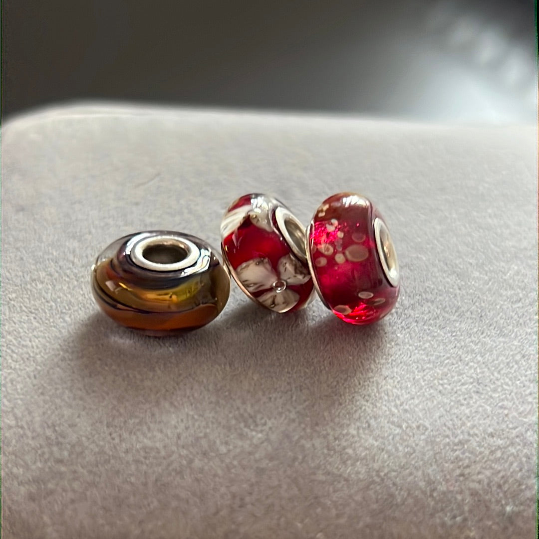 Genuine Chamilia Bundle of Murano Charms x3 Red FLower, Pink, Gold