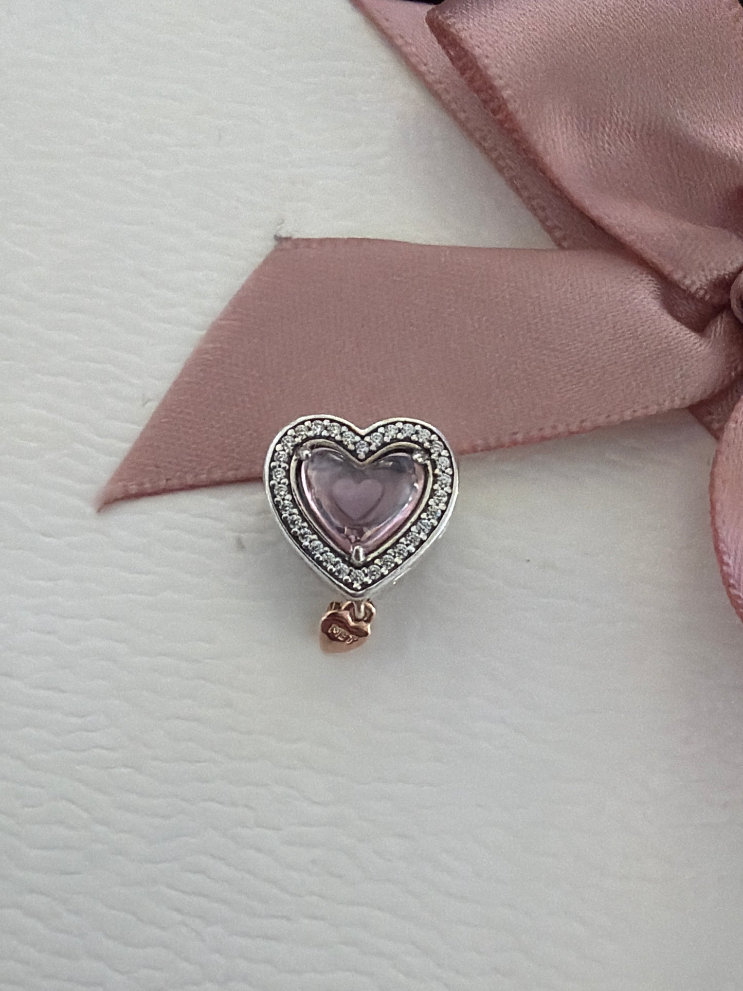 Genuine Pandora Mum Pink CZ Pave Heart With Rose Gold Dangle Charm