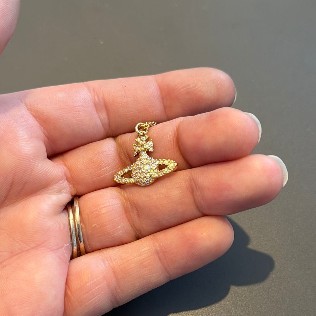 Genuine Gold Coloured Vivienne Westwood Orb Pave Relief Necklace 44cm Drop