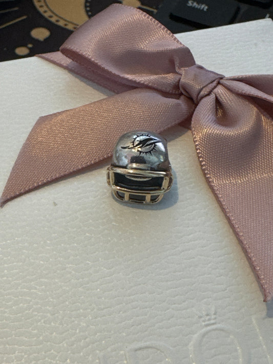 Genuine Pandora HTF Rare Two Tone USA Miami Dolphin Helmet Charm