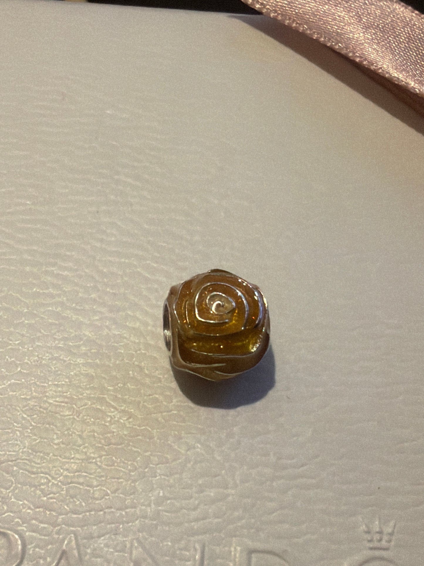 Genuine Pandora Gold Enamel Rose Flower Charm