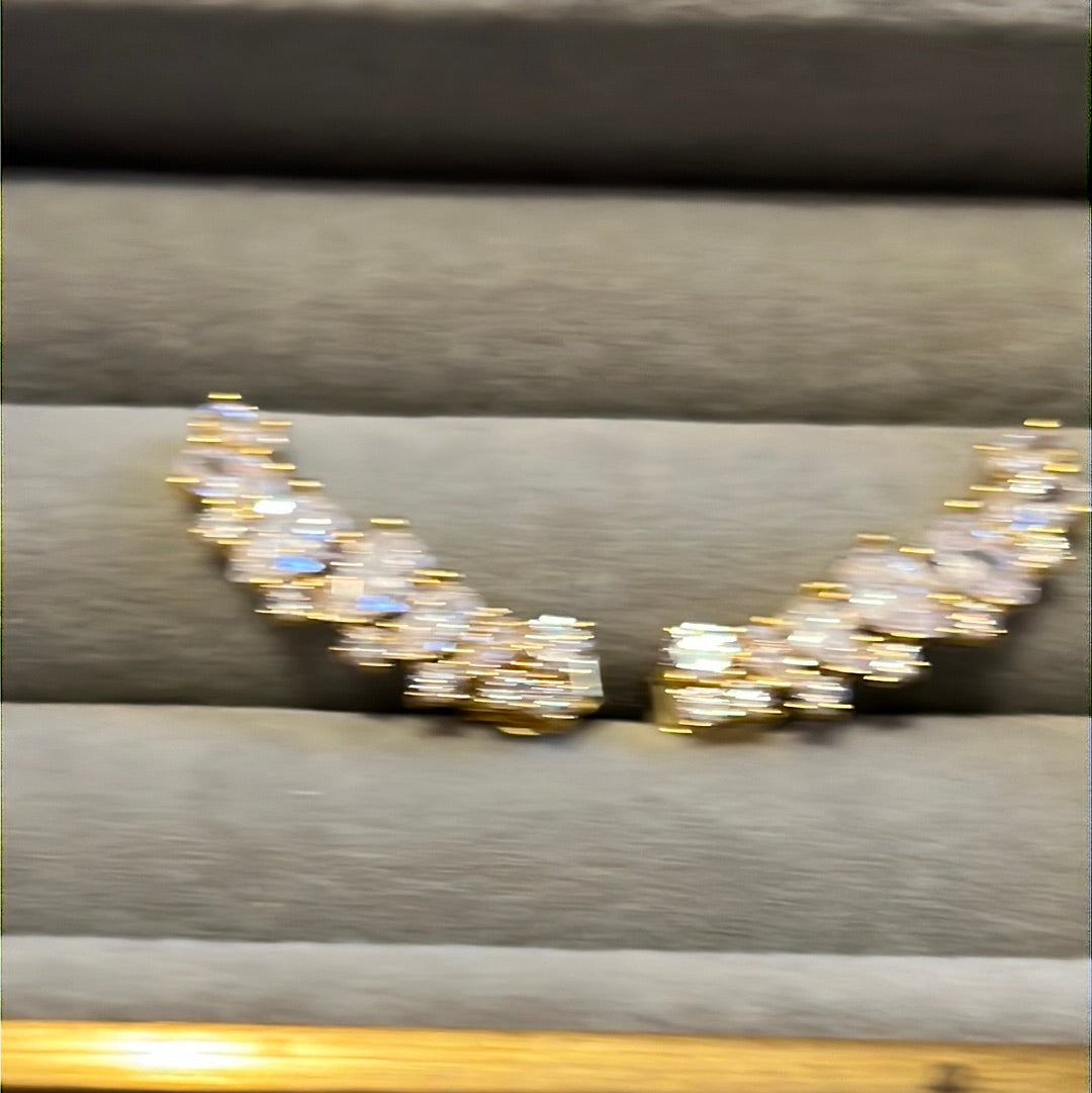 Brand New Sterling Silver Gold Plated Pave Cz Clear Large Creeper Stud Earrings