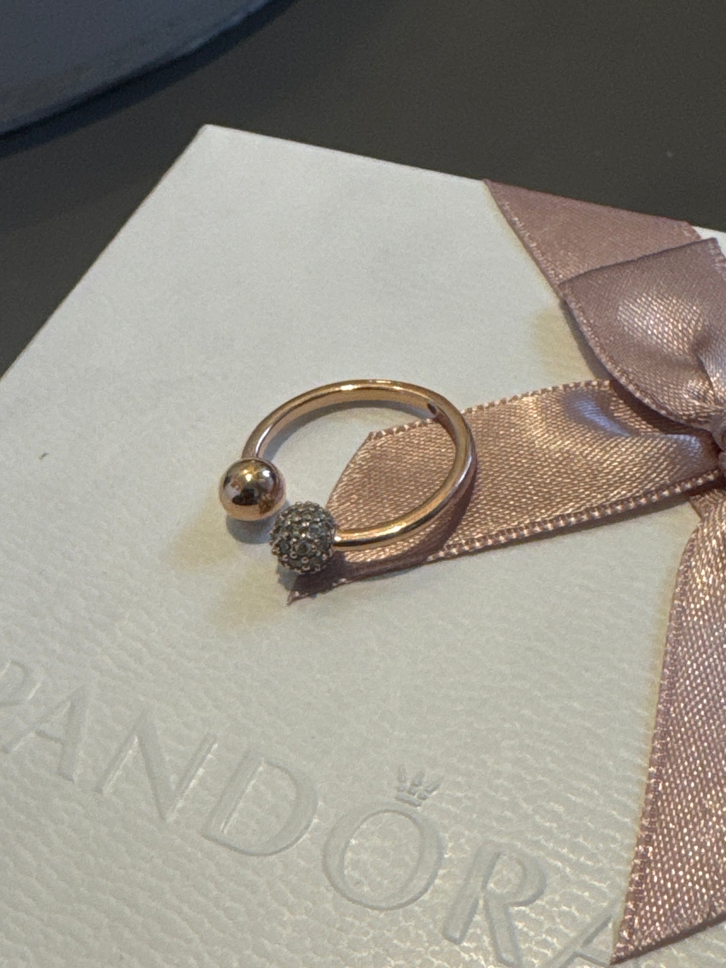 Genuine Pandora Rose Gold Open Pave Ball  CZ Ring Size Adjustable 50