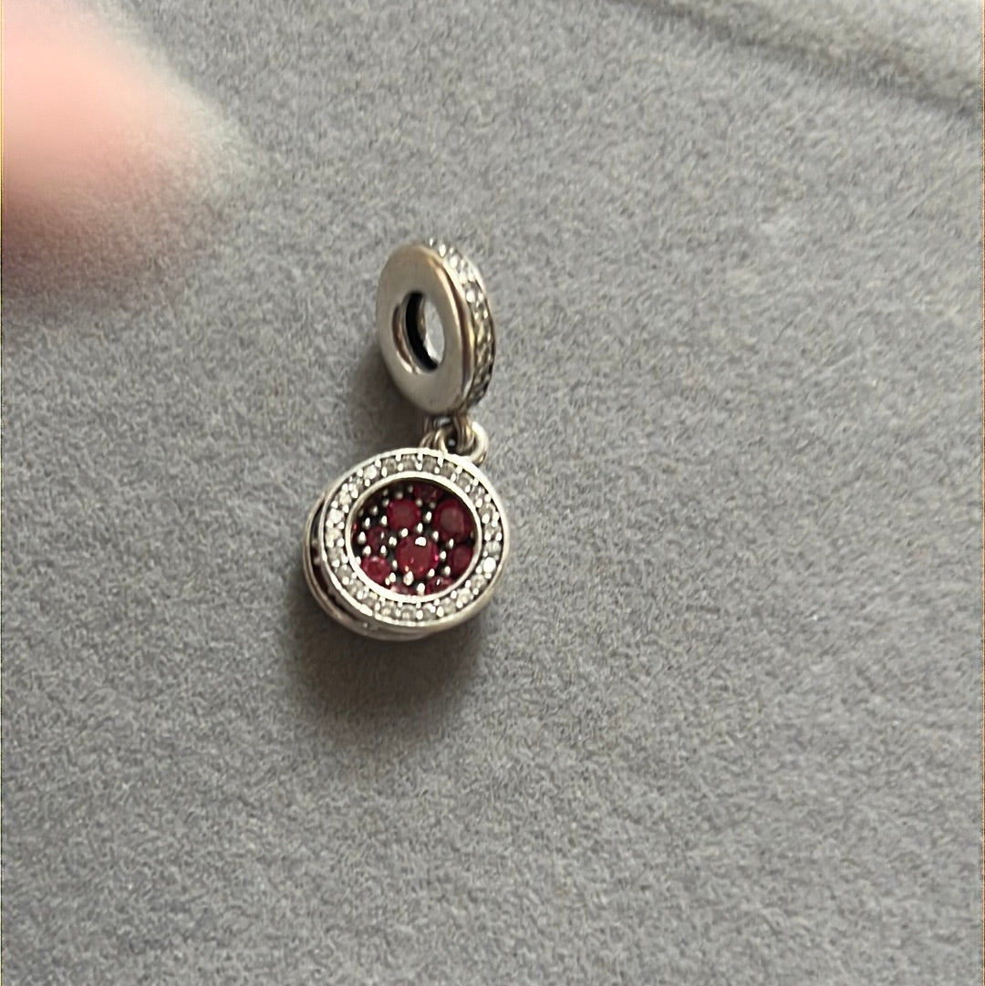Genuine Pandora Pink Pave Double Circle Pink CZ Dangle Charm