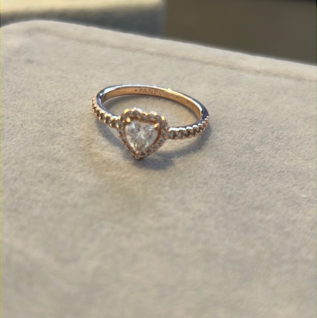 Genuine Pandora Rose Gold Pave Clear Stone Heart Ring Beautiful