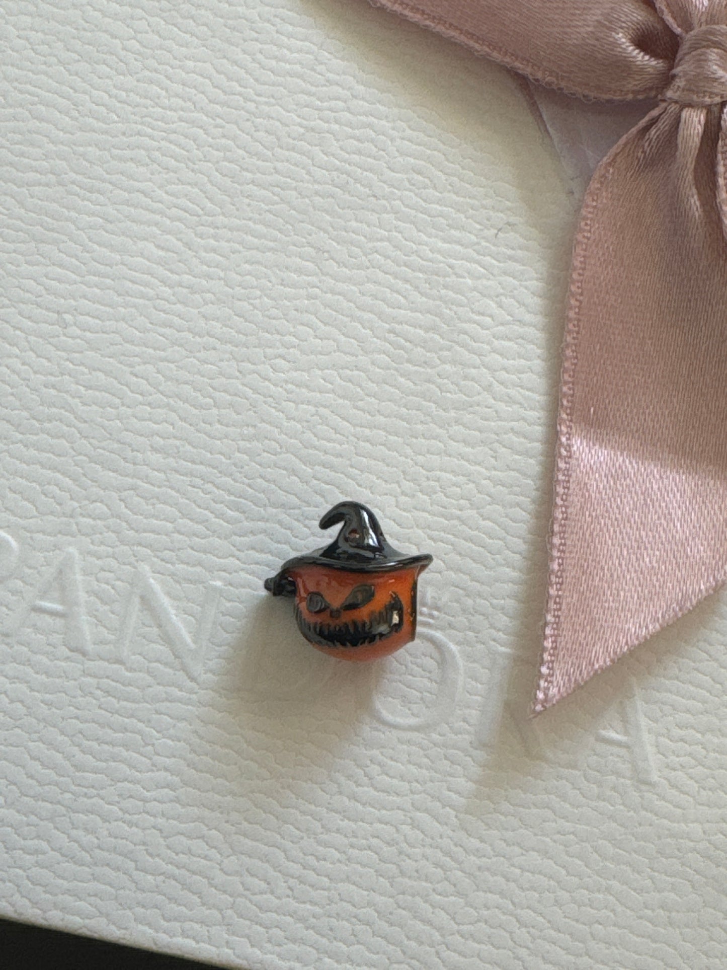 Genuine Gnoce Enamel Pumpkin CZ Hat Dangle Halloween Charm