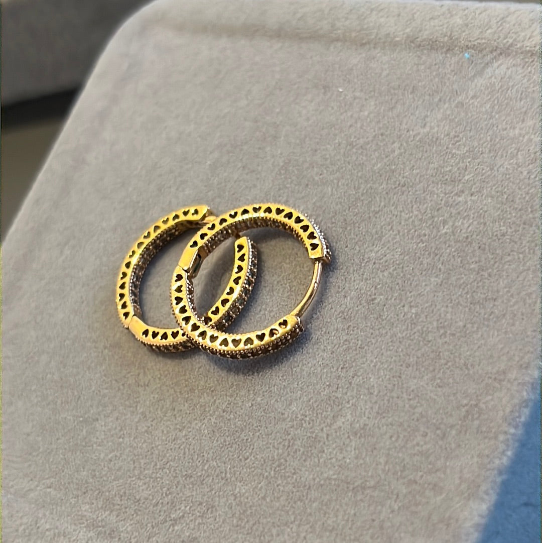 Genuine Pandora Shine Gold Radiant Heart Pave Large Earrings Hoops