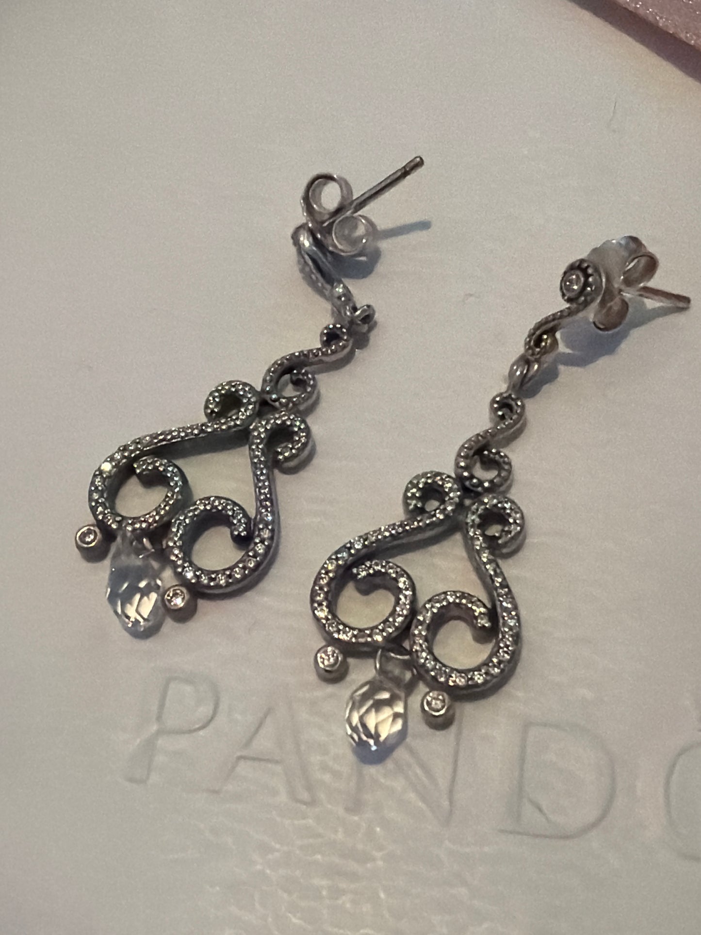 Genuine Pandora Swirling Chandelier RARE HTF Dangle Earrings