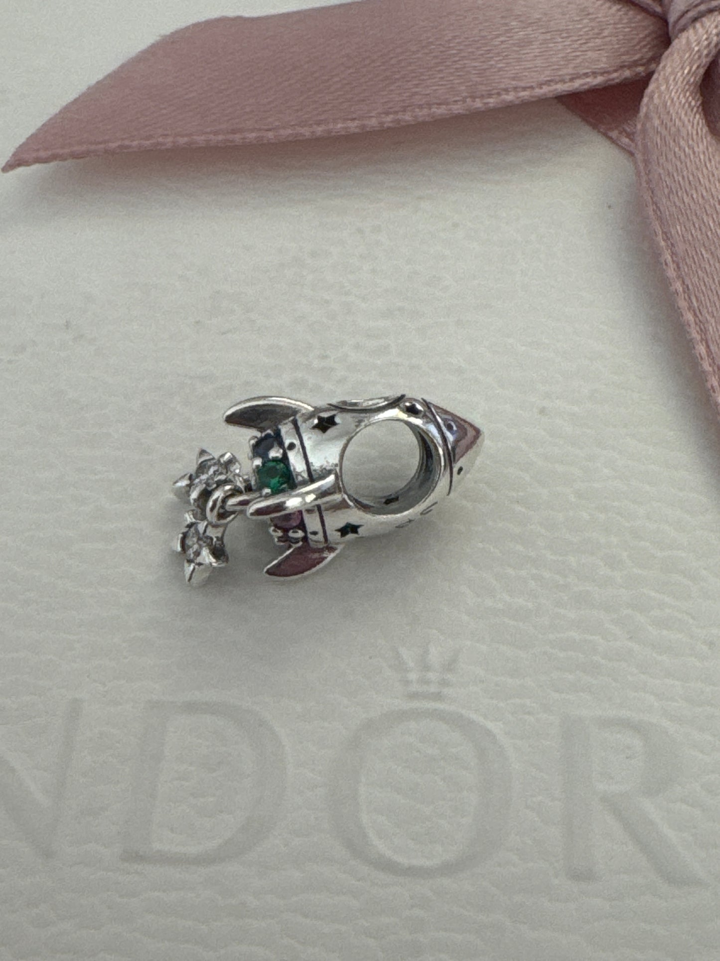 Genuine Pandora Pave CZ Space Rocket Charm Dangle 'Love You To The Moon & Back'