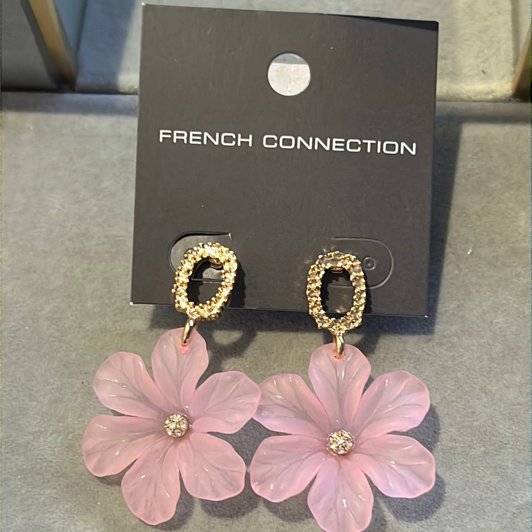 Brand New French Connection FCUK Large Pink Flower Earrings Dangle