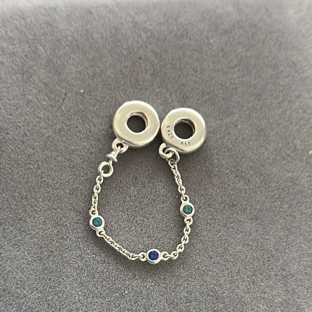 Genuine Pandora Triple Blue Stone Safety Chain