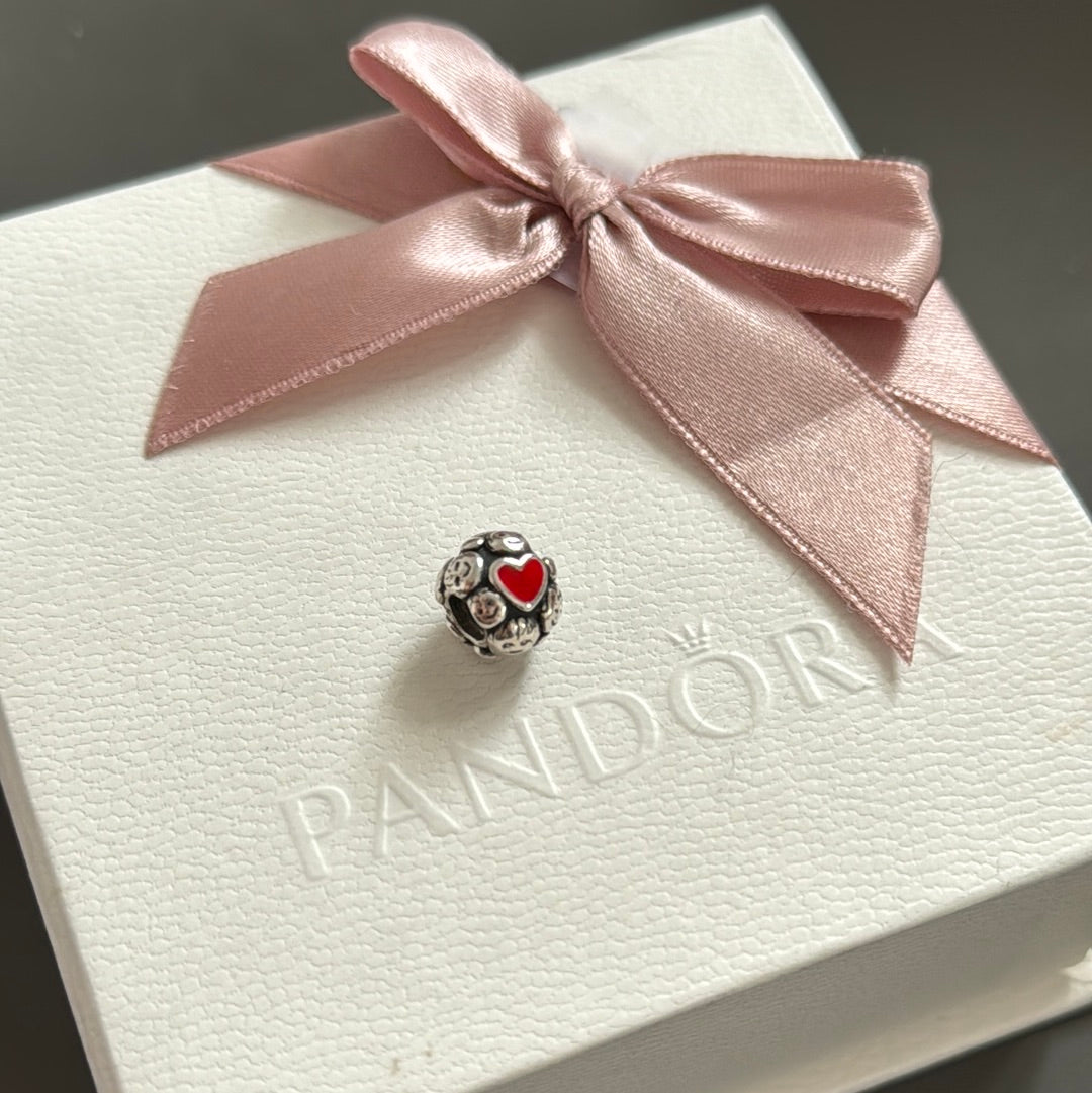 Genuine Pandora Rare HTF Family Enamel Heart Indsamling Family Tied Charm