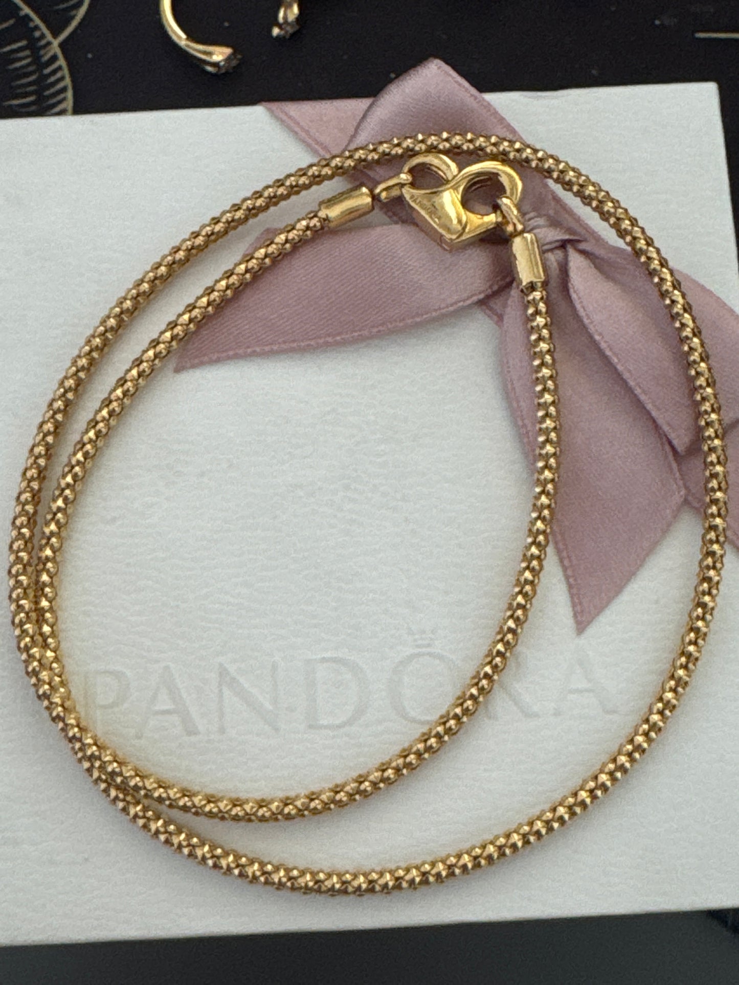 Genuine Pandora Gold Plated New Style Studded Chain Heart Necklace 45cm