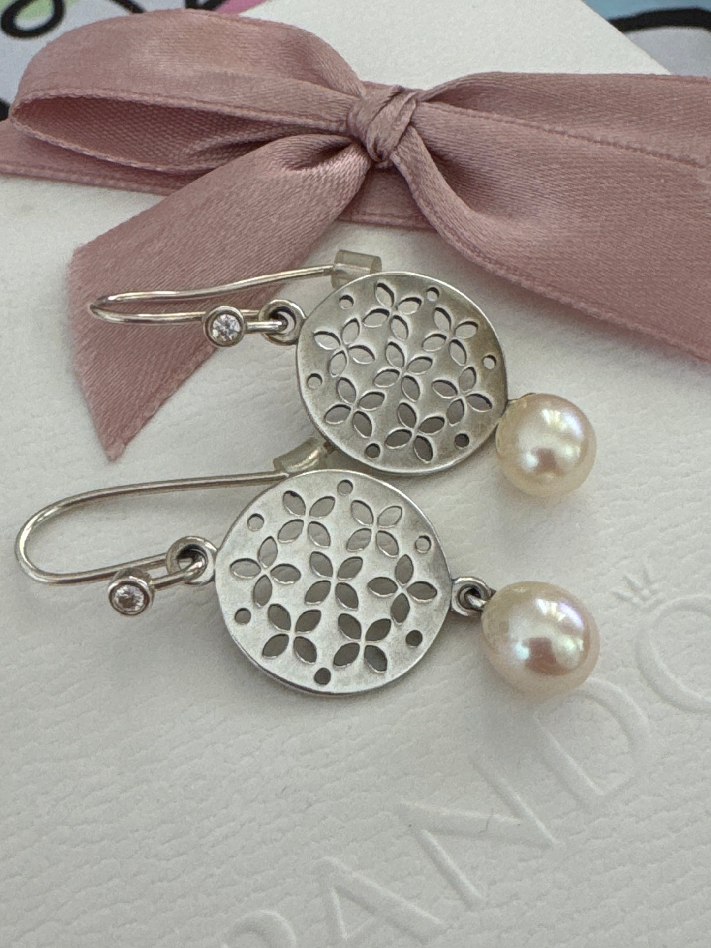 Genuine Pandora Cultured Pearl Elegance Drop Compose Earrings With Posts Retired
