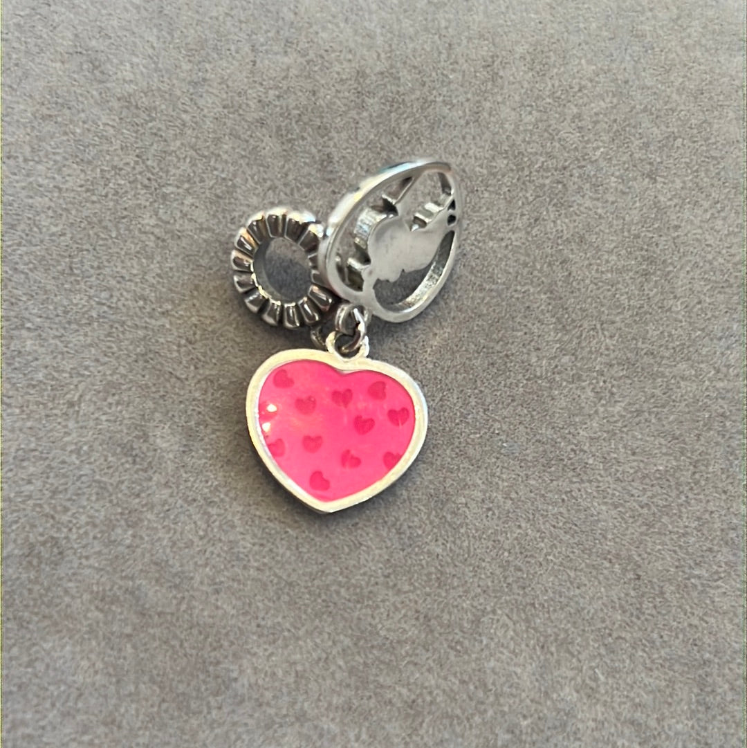 Sterling Silver Pink Enamel Heart Boyfriend and Girlfriend Couple Dangle Charm