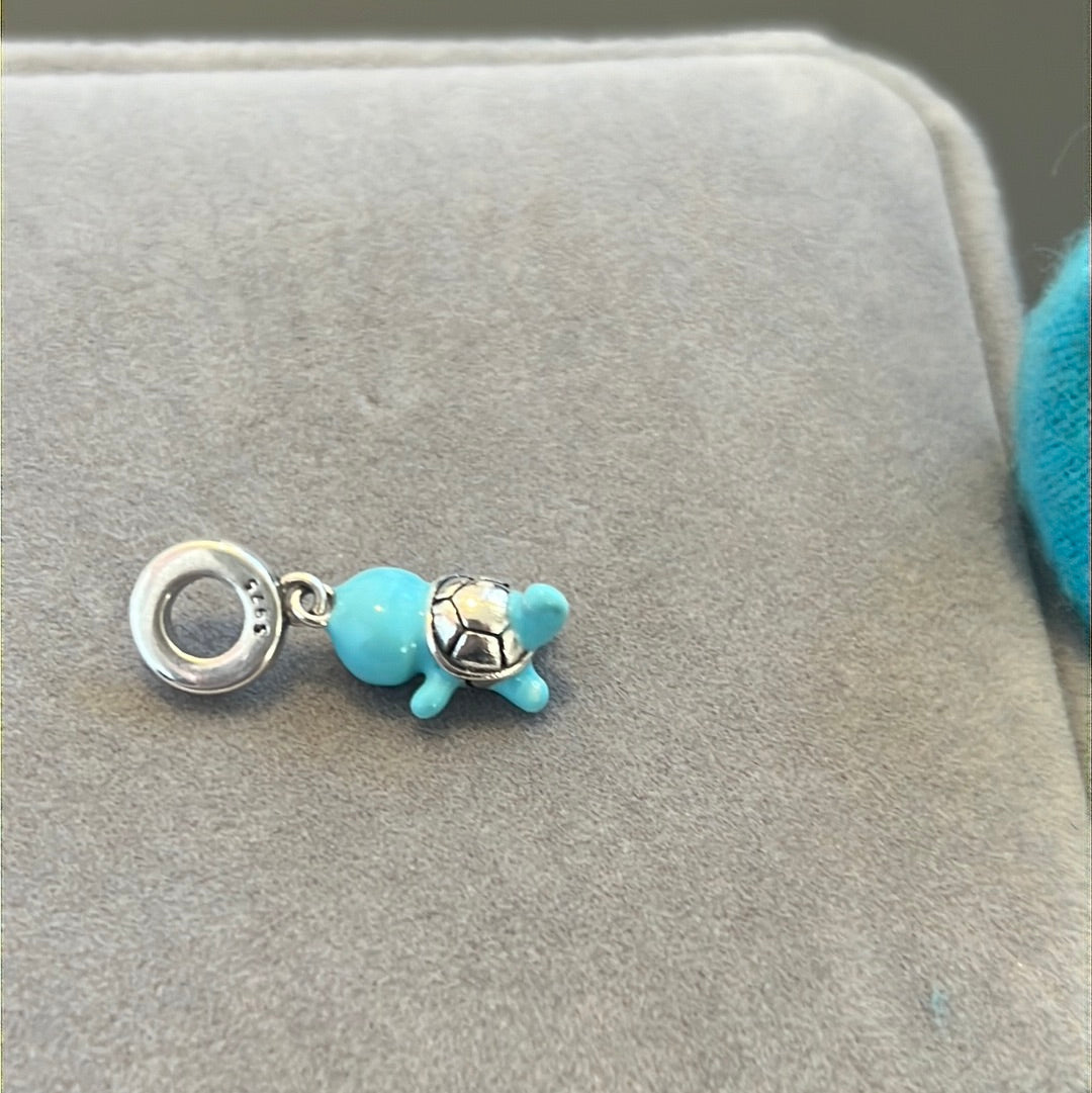 Sterling Silver Enamel Blue Turtle Squirtle Dangle Charm