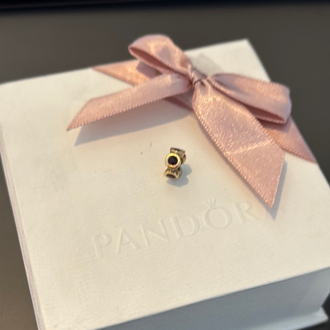 Genuine Pandora Solid 14ct Gold Lights Garnet Spacer Charm RARE HTF